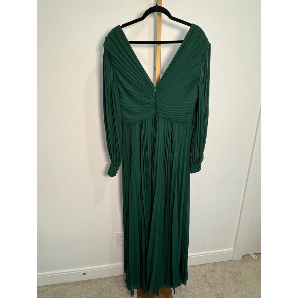 Badgley Mischka | Pleated Sheer Sleeve V-Neck Gown - Picture 9 of 10
